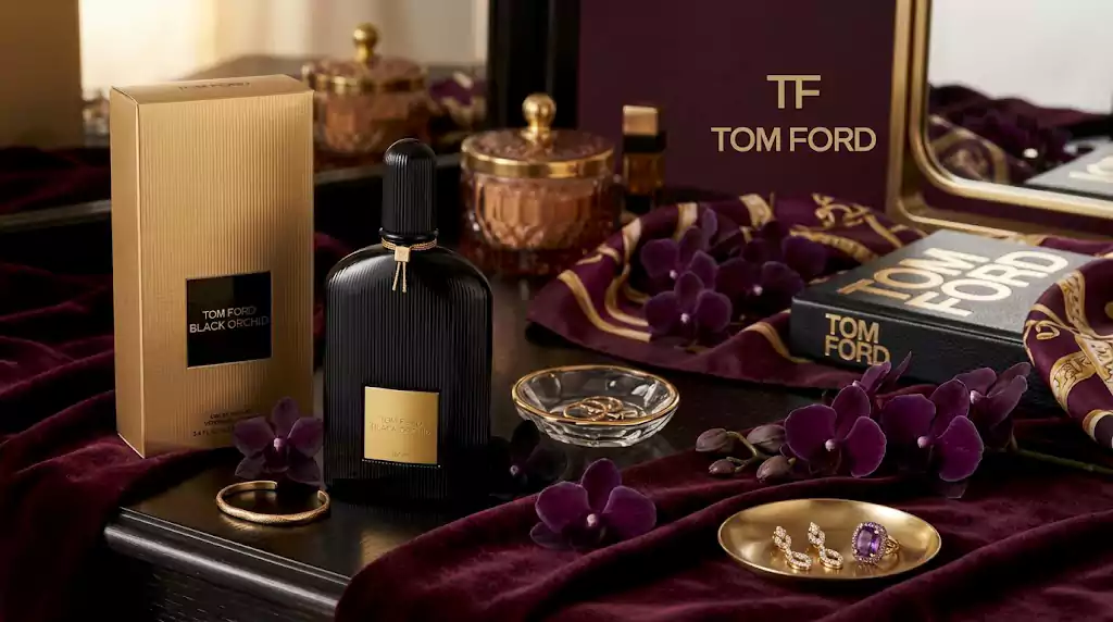 شیشه مشکی و کلاسیک عطر تام فورد بلک اورکید با پلاک طلایی